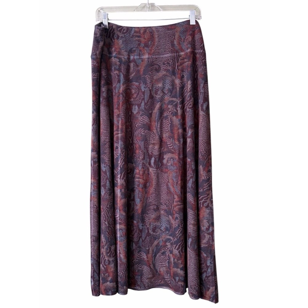 Soft Surroundings Boho Western Floral Black Brown Pull On Maxi Skirt Sz XL